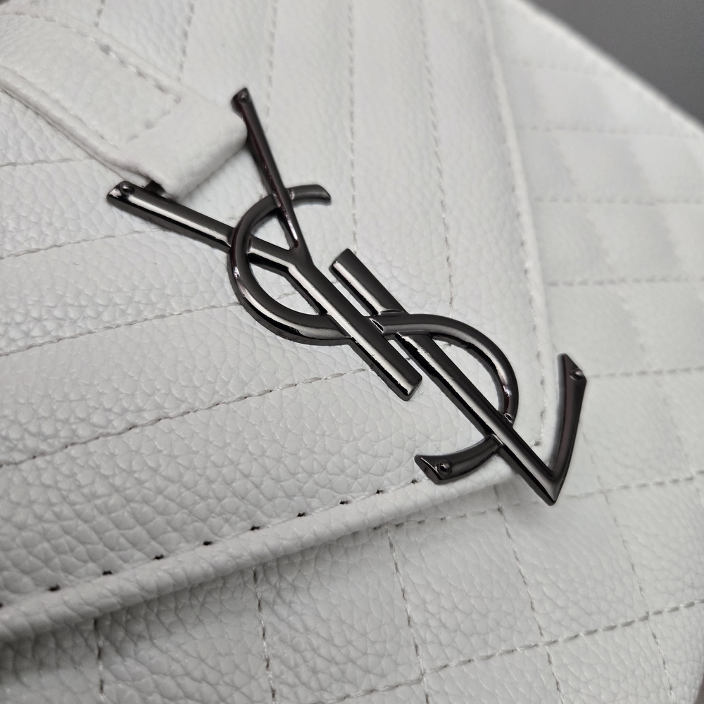 YSL SAINT LAURENT ENVELOPE MEDIUM MATELASSÉ LAMBSKIN WHITE - Picture 2 of 8